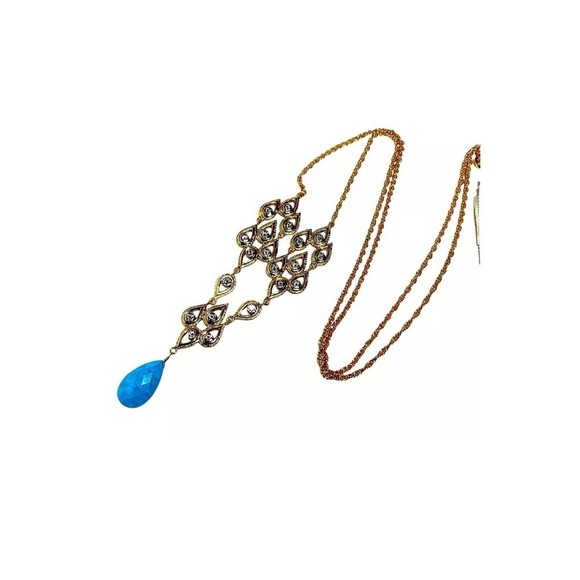 Alexis‎ Bittar Gold Necklace Turquoise Teardrop Pendant Fashion Jewelry Women - Picture 5 of 5